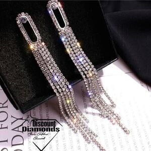 Clear White Baguette Diamond Drop Earrings on 925 Sterling Silver